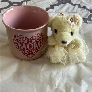 Pink Floral Heart Mom Mug and Bear Purse Charm - NWOT